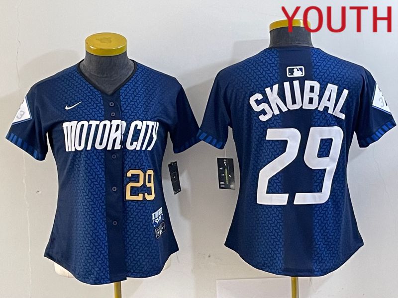 Youth Detroit Tigers #29 Skubal Blue City Edition Nike 2024 MLB Jersey style 2->youth mlb jersey->Youth Jersey